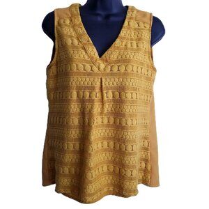 Market Spruce Textured Knit Tank Top S Gold Mustard V Neck Sleeveless Boho